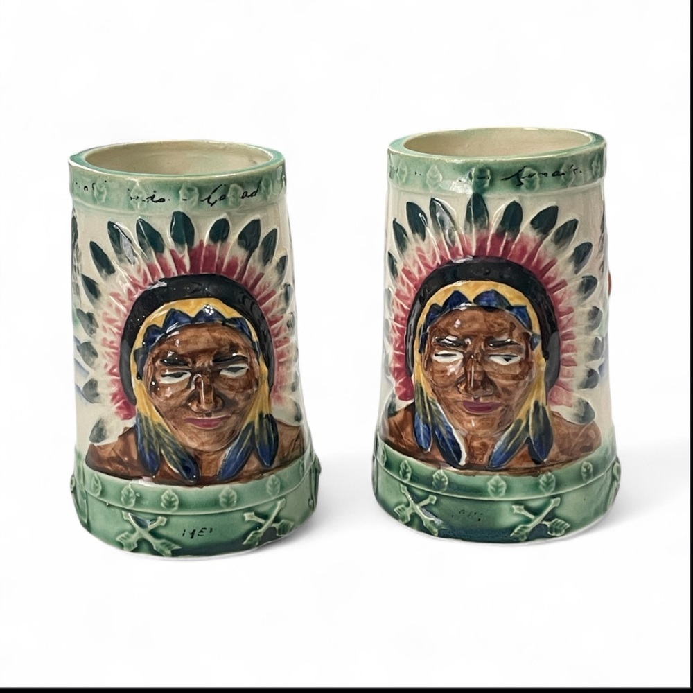 Vintage Ceramic Native American Themed Mugs (set of 2 )